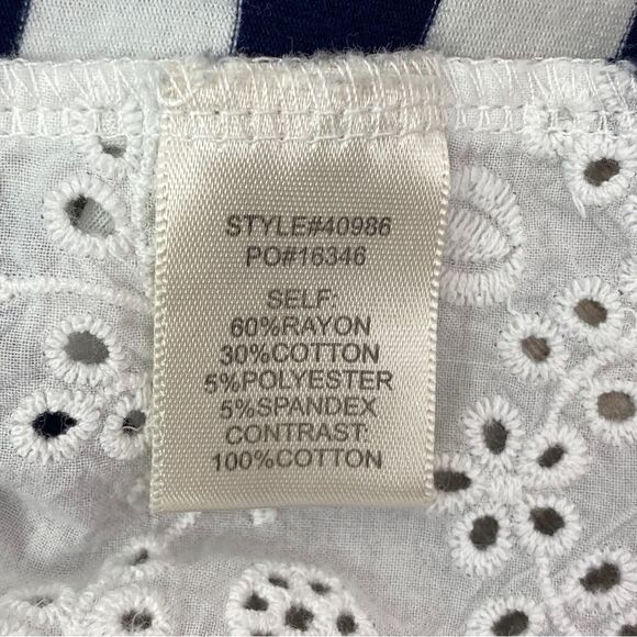 Skies Are Blue Michelle Striped Eyelet Hem Shirt Top Blue White XL - Picture 10 of 12